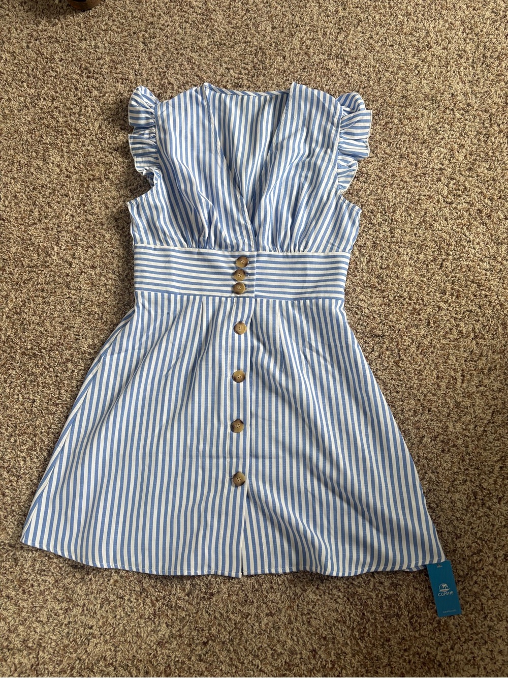 Cupshe Blue and White Striped Button-Front Sundress